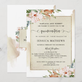 Invitation Champagne et Blush rose Floral Quinceañera