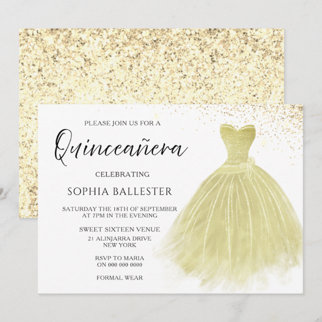 Invitation Champagne étincelle Coupe Quinceanera (Devant / Derrière)