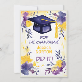 Invitation 🎓Champagne Fleurs de remise de diplômes