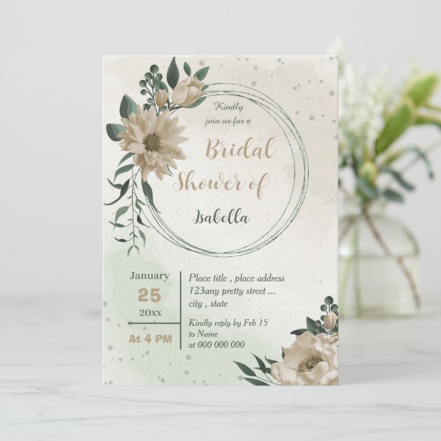 Invitation champagne fleurs verdure douche nuptiale (Debout devant)