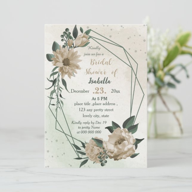 Invitation champagne fleurs verdure douche nuptiale (Debout devant)