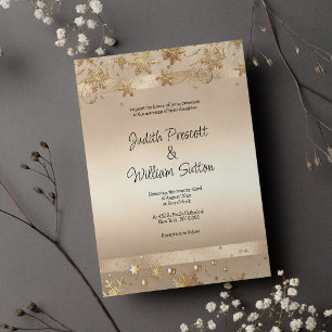 Invitation Champagne Flocons Dorés Luxe Mariage 