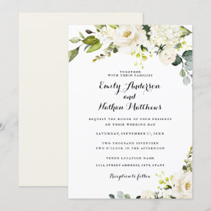 Invitation Champagne Floral Blanc Rustique Mariage