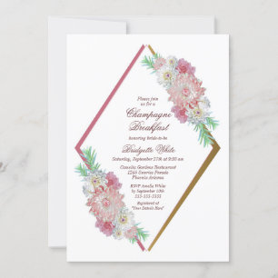 Invitation Champagne Floral rose Géométrique Petit-déjeuner