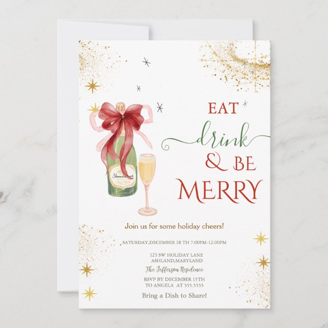 Invitation Champagne Glass Bottle Red Bow (Devant)