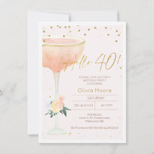 Invitation Champagne Glass Gold calligraphie 40e anniversaire