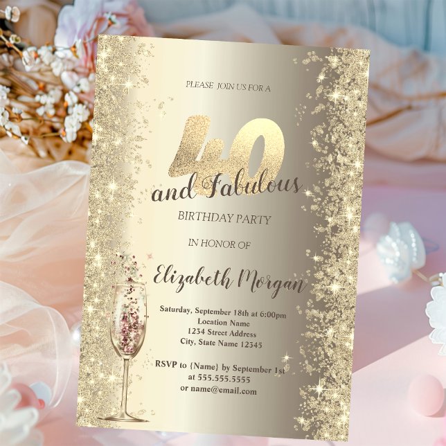 Invitation Champagne Glass Gold Confetti Frame 40e anniversai (Créateur téléchargé)