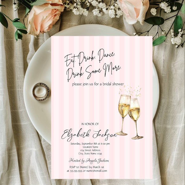 Invitation Champagne Glass Pink Stripes Bridal Shower (Créateur téléchargé)