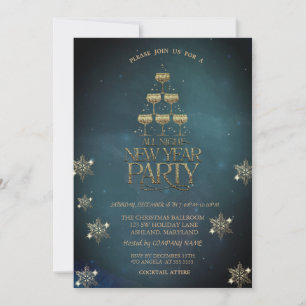 Invitation Champagne Glass Snowflakes Vintage Compagnie