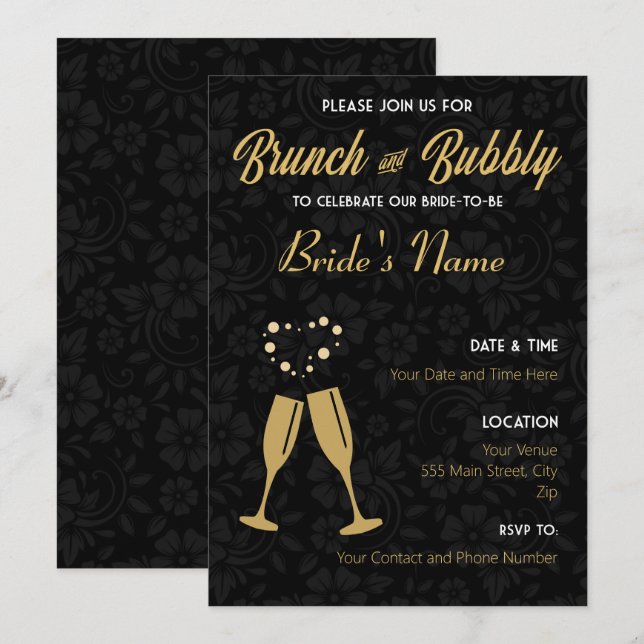 Invitation Champagne Gold et Black Fête de l'marié (Devant / Derrière)