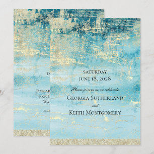 Invitation Champagne Gold Et Turquoise 2 Mariage D'Art Modern