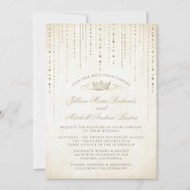 Invitation Champagne Gold Fairytale Mariage de la Couronne (Devant)