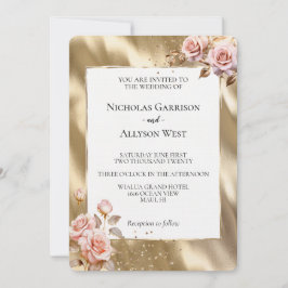 Invitation Champagne Gold Glam Rose Roses Mariage