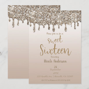 Invitation Champagne Gold Parties scintillant Sweet 16 Seize