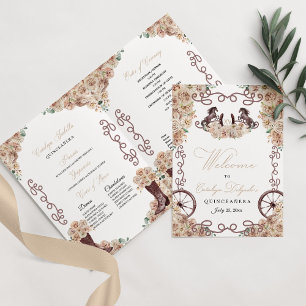 Invitation Champagne Gold Western Charro Quinceañera Programm