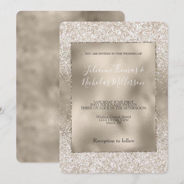 Invitation Champagne Gold White Glitzy Parties scintillant Ma (Devant / Derrière)