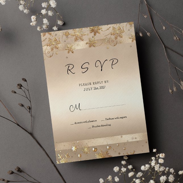 Invitation Champagne Golden Snowflakes Luxury RSVP (Champagne Golden Snowflakes Luxury RSVP)