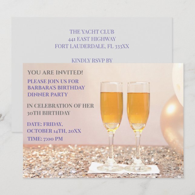 Invitation Champagne gris clair 30e anniversaire (Devant / Derrière)
