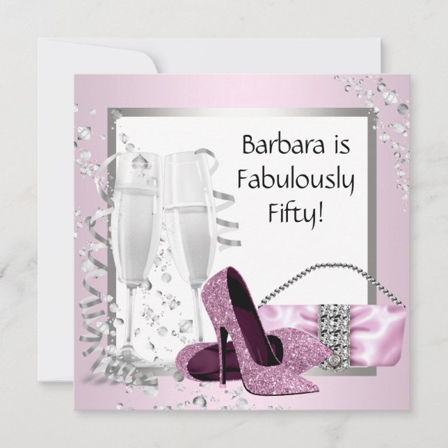 Invitation Champagne Haut talons femmes rose et noir Annivers (Devant)