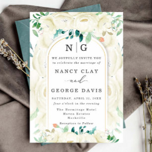 Invitation Champagne Ivory Floral Jardin Monogramme Mariage