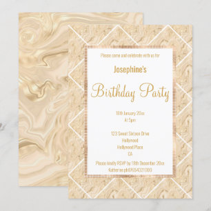 INVITATION CHAMPAGNE MÉTALLIQUE ET SATIN PERSONNALISÉ EN OR
