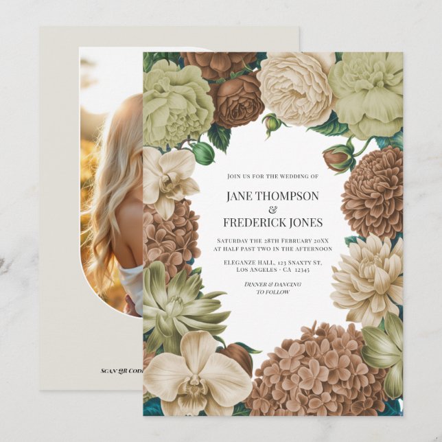 Invitation Champagne Mist, Willow Sage & Pebble Taupe Wedding (Devant / Derrière)