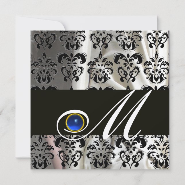 INVITATION CHAMPAGNE NOIR DAMASSÉ EN SOIE MONOGRAMME SAPHIR B (Devant)