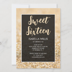 Invitation Champagne or mousseux Sweet 16 élégant script