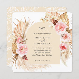 Invitation Champagne Pampas Grass Boho Floral Carré