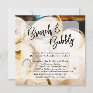 Invitation Champagne Photo Brunch & Bubbly écriture manuscrit
