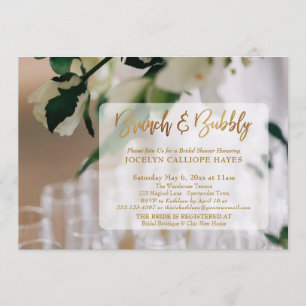 Invitation Champagne Photo Brunch & Bubbly Or écriture manusc