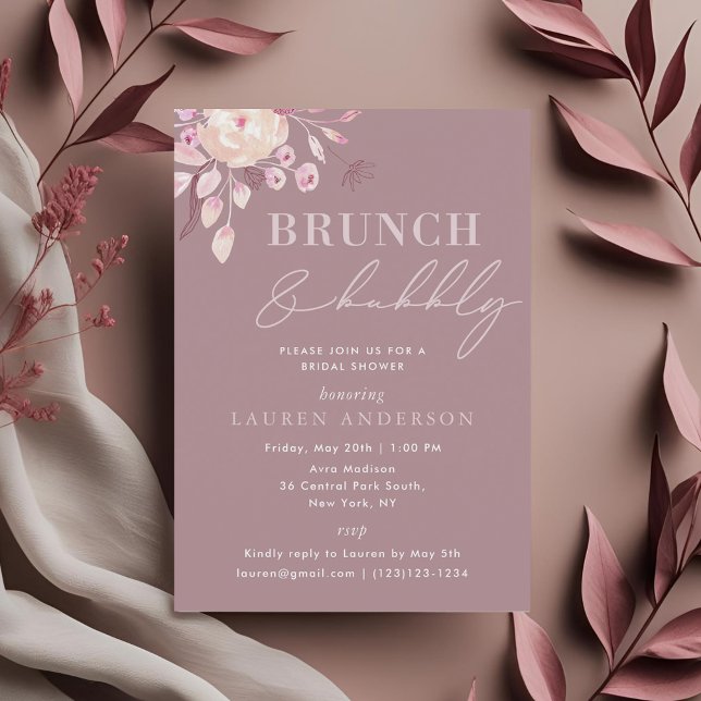 Invitation Champagne Pink Floral Bridal Brunch et Bubbly (Créateur téléchargé)