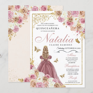Invitation Champagne rose Champagne Butterfly Princess Quince