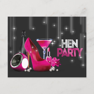 Invitation Champagne Rosé Chaud Haut Talon Noir Hen Party