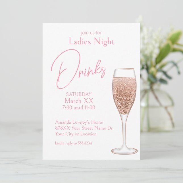 Invitation Champagne rose Dames Boissons de nuit (Debout devant)