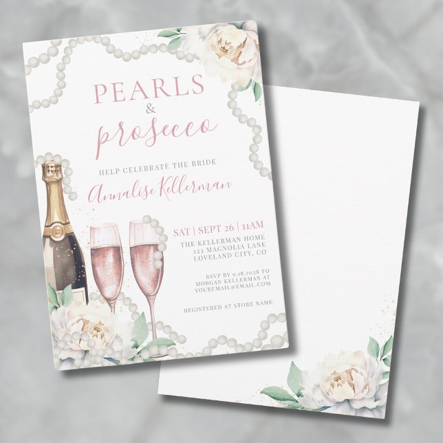 Invitation Champagne rose Fête des mariées florale (Pink Champagne Floral Bridal Shower Invitation)