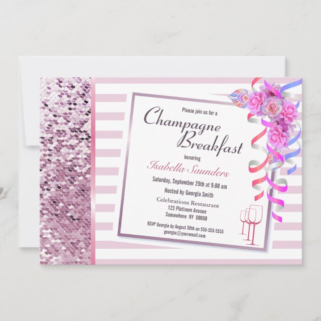 Invitation Champagne Rose Floral Fête des mariées du petit dé (Devant)