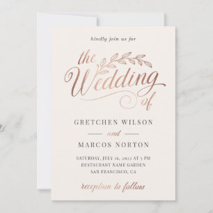 Invitation Champagne Rose Gold Calligraphie Mariage