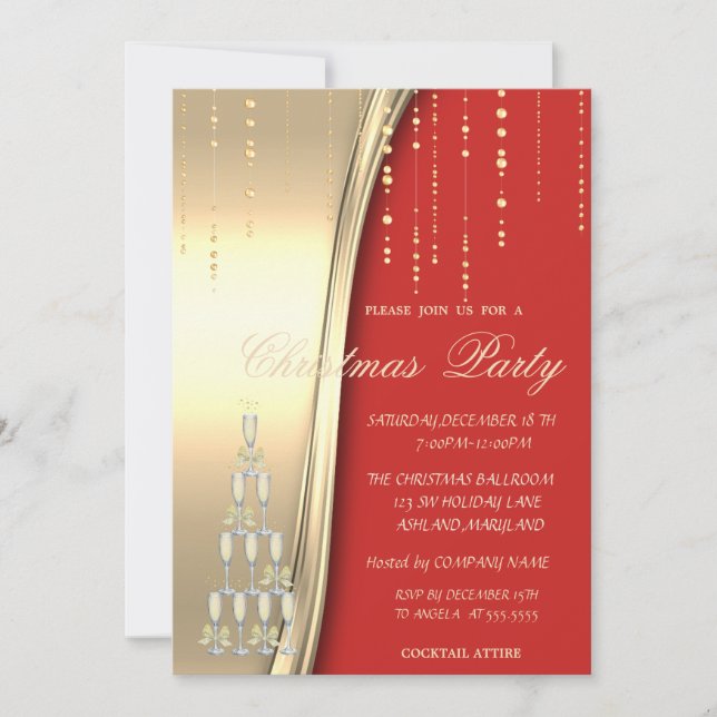 Invitation Champagne, Rouge, Gold Corporate Party (Devant)