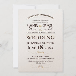 Invitation Champagne Shimmer Heritage Font Mariage