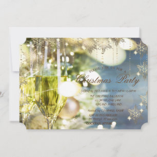 Invitation Champagne Snowflakes Gold, Noël d'entreprise