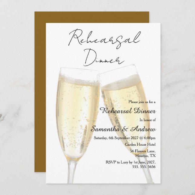 Invitation Champagne Toast Rehearsal Dinner (Devant / Derrière)