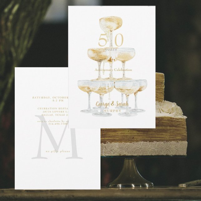 Invitation Champagne Tower Gold 50th Anniversary Party (Créateur téléchargé)