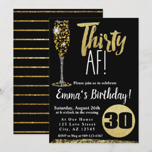Invitation Champagne Trente AF or noir 30e anniversaire