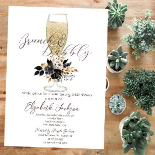 Invitation Champagne Verre Noir Rose Brunch & Bubbly