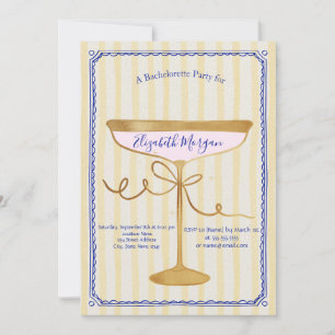 Invitation Champagne Verre Yellow Stripes Bachelorette
