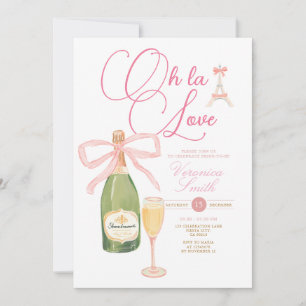Invitation Champagne Vin Pink bow Paris Fête des mariées à th