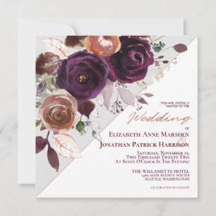 Invitation Champagne violet automne Floral Mariage géométriqu