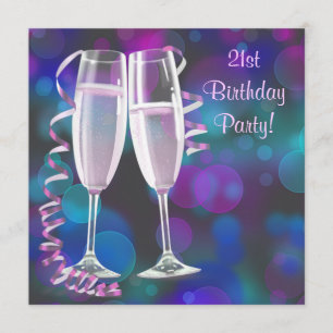 Invitation Champagne violette rose 21e anniversaire féminin