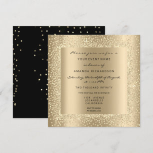 Invitation Champaigne Or Noir Minimal Confettis Sépia Glam
